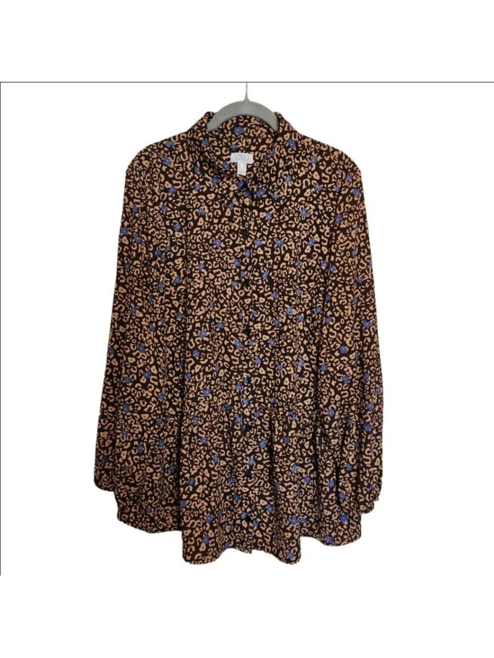 LOGO LORI GOLDSTEIN OVERSIZED RUFFLE BOTTOM ANIMAL PRINT TUNIC TOP SHIRT MEDIUM